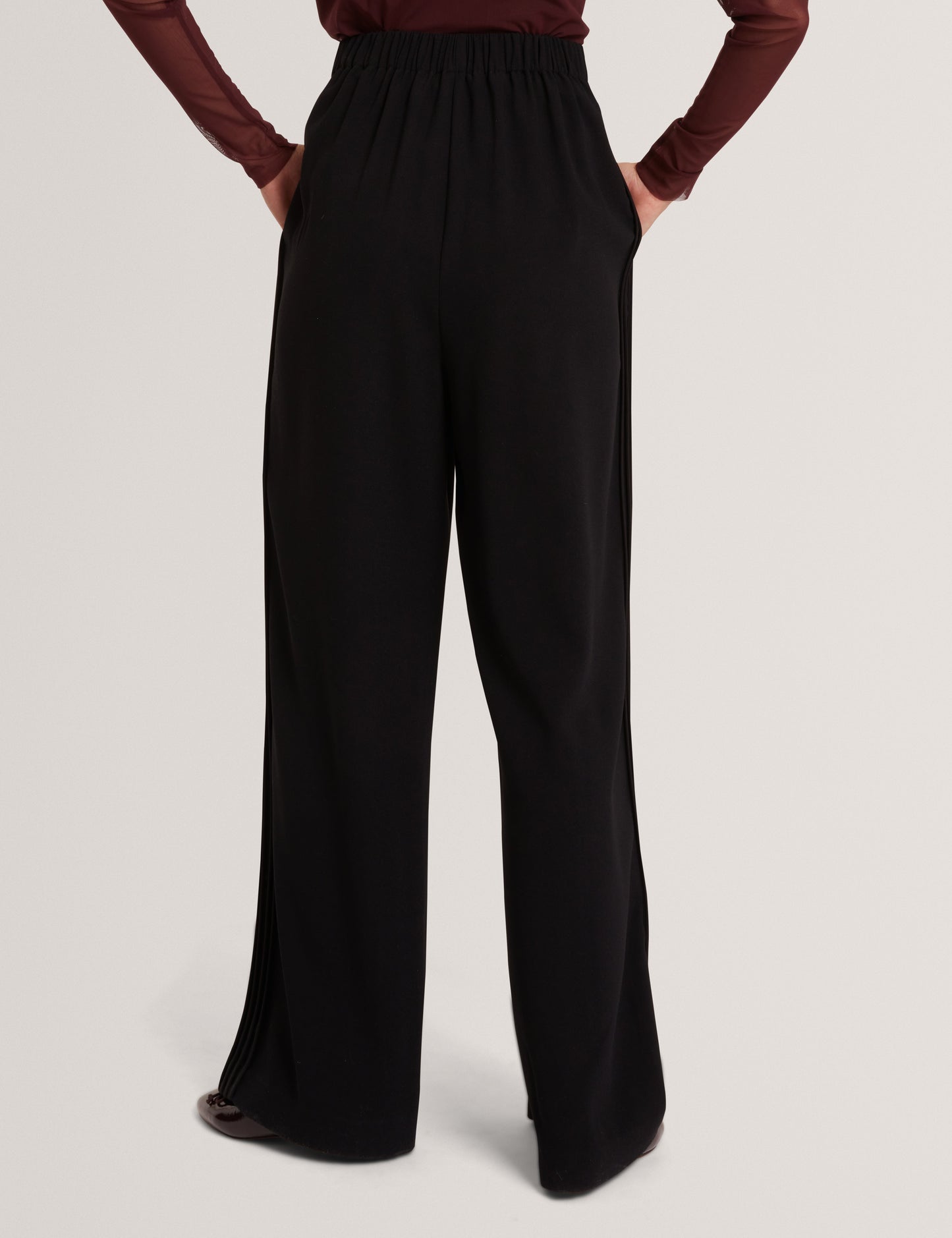 GORJJA: Piping Detail Wide Leg Crepe Trouser