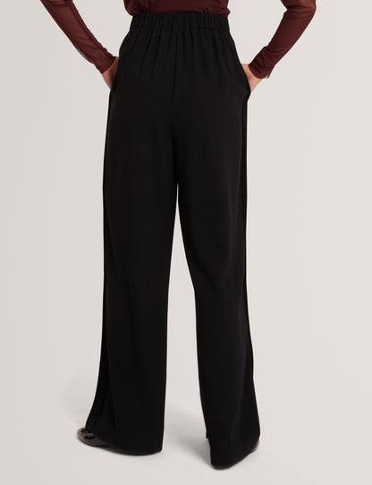 GORJJA: Piping Detail Wide Leg Crepe Trouser