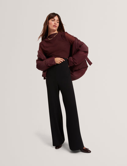 GORJJA: Piping Detail Wide Leg Crepe Trouser
