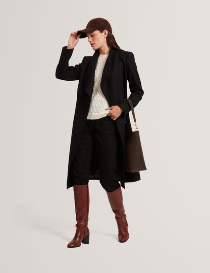 ROSE: Mid Length Belted Wool Wrap Coat