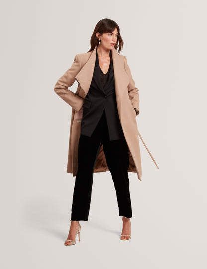 ROSE: Mid Length Belted Wool Wrap Coat