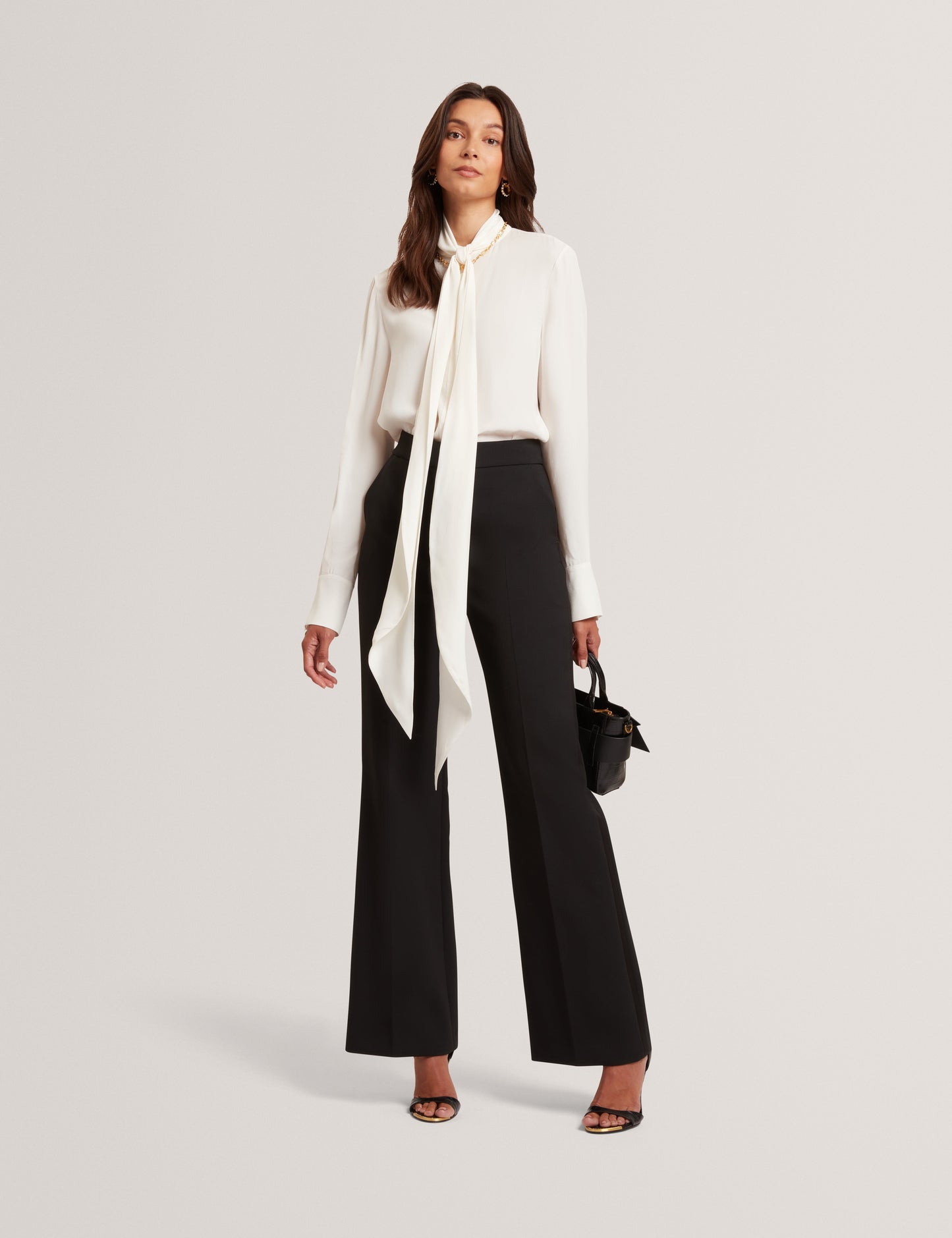 RESSIA: Long Sleeve Blouse With Neck Tie