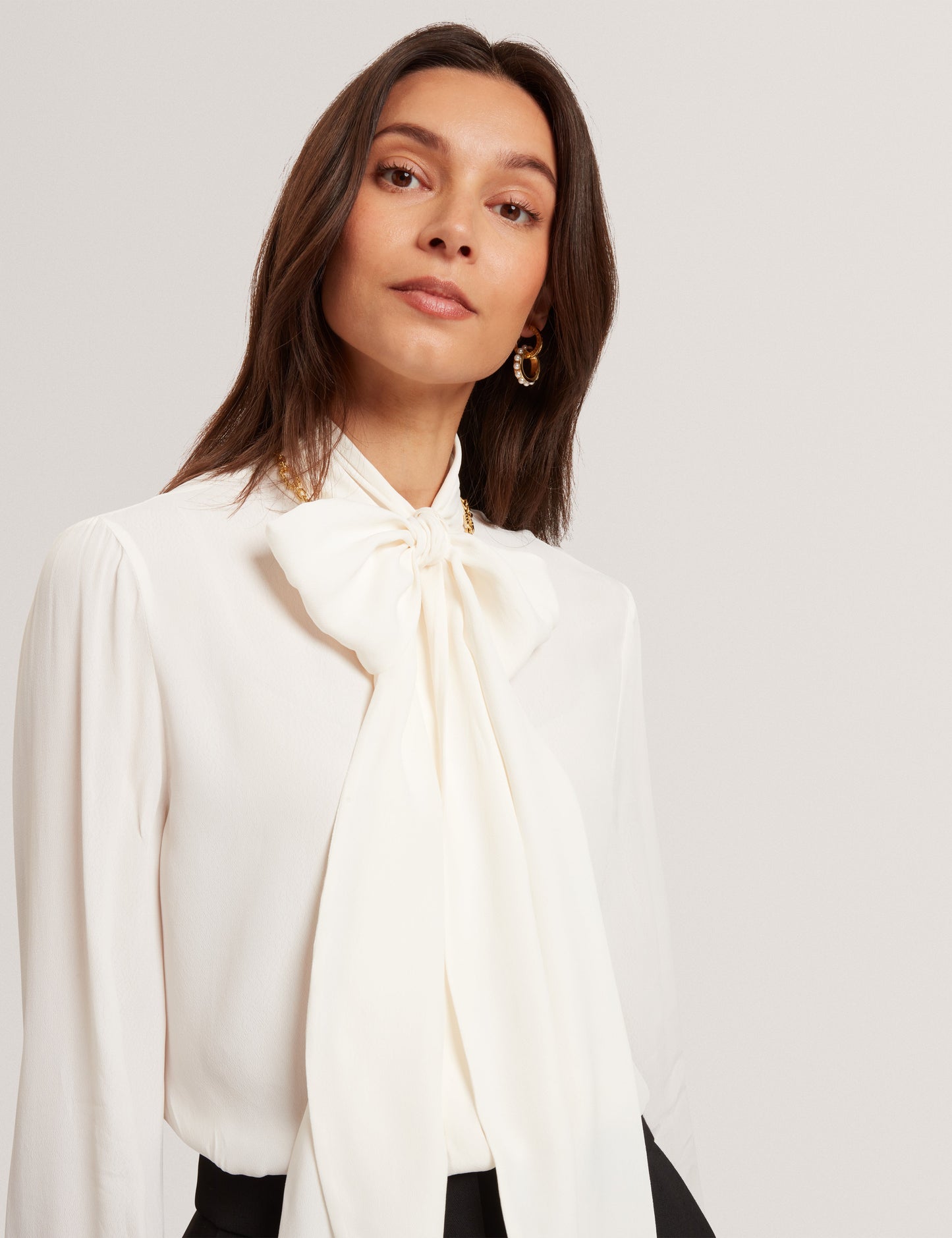 RESSIA: Long Sleeve Blouse With Neck Tie