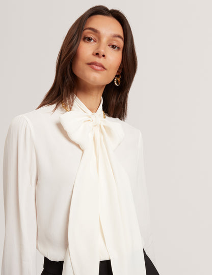 RESSIA: Long Sleeve Blouse With Neck Tie