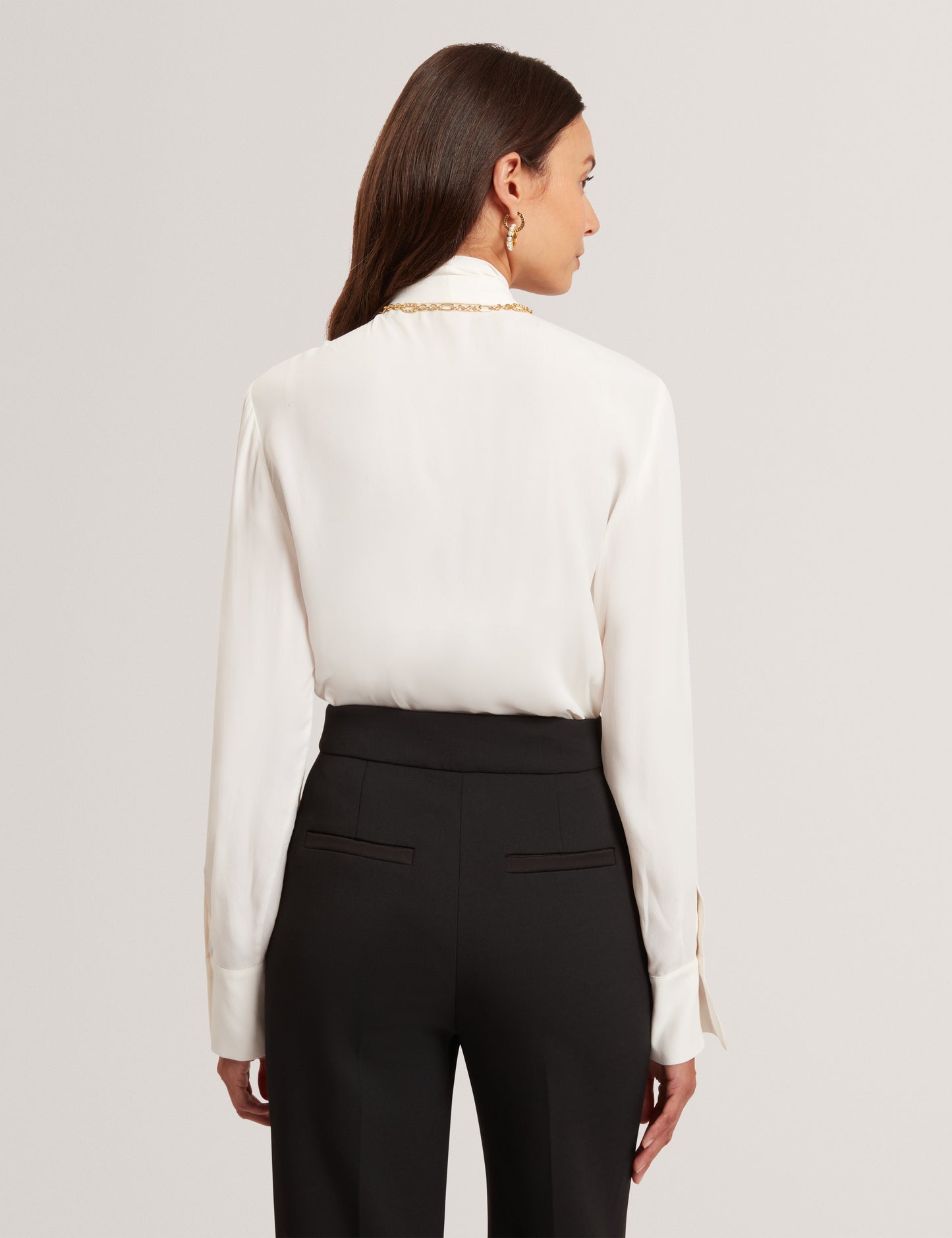 RESSIA: Long Sleeve Blouse With Neck Tie
