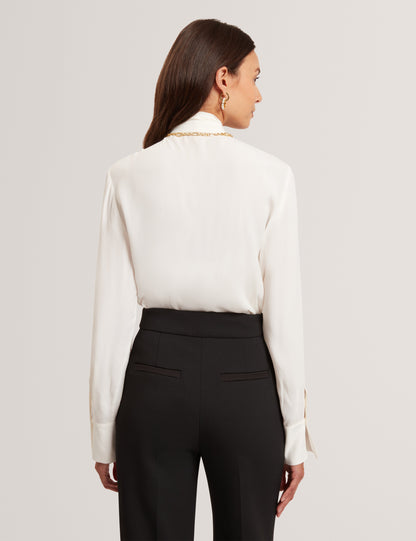 RESSIA: Long Sleeve Blouse With Neck Tie