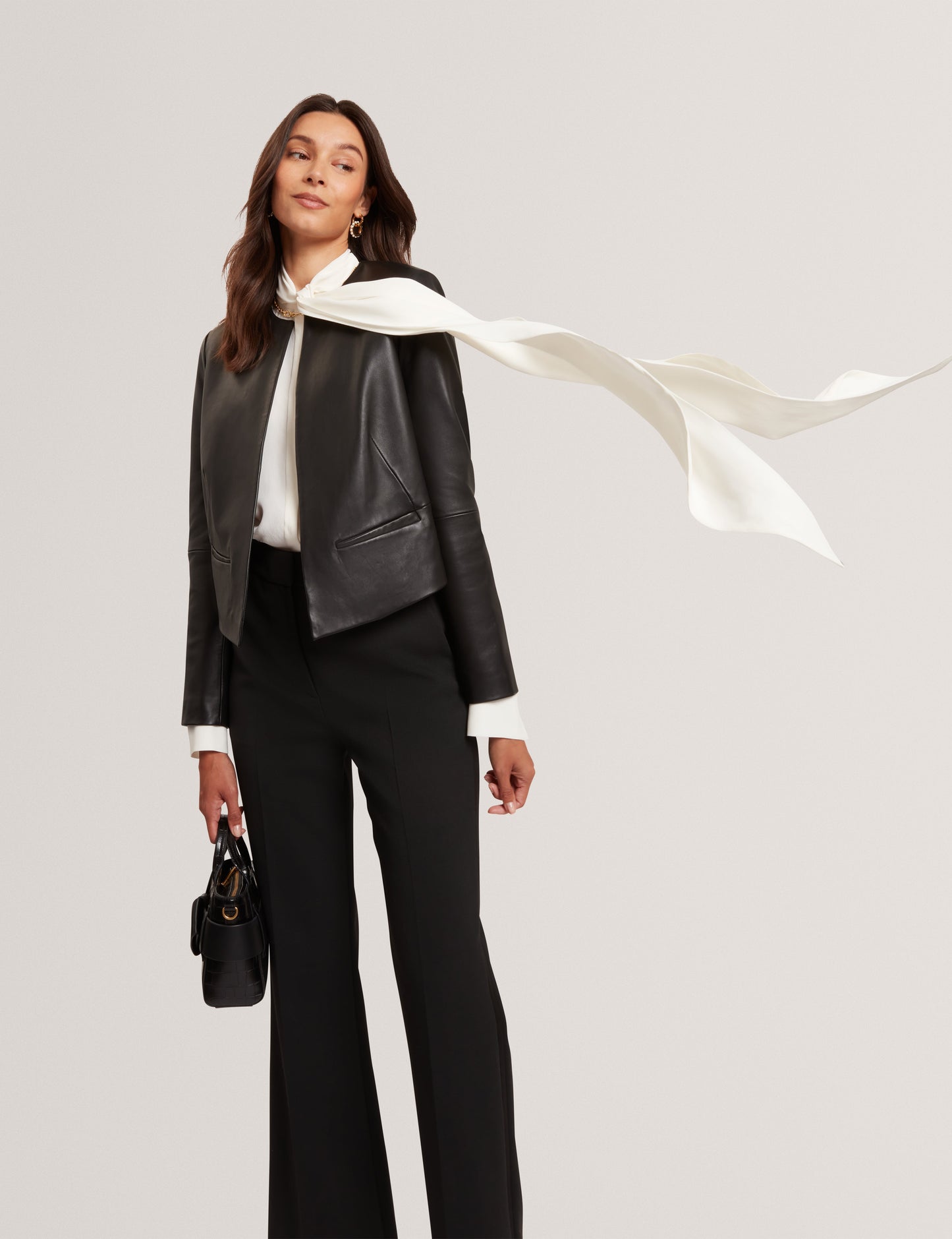 RESSIA: Long Sleeve Blouse With Neck Tie