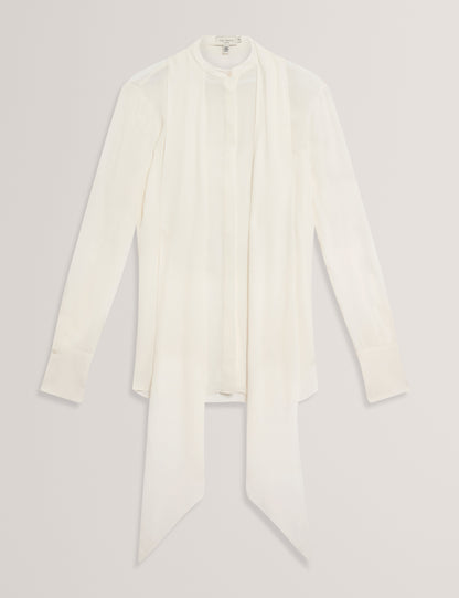 RESSIA: Long Sleeve Blouse With Neck Tie