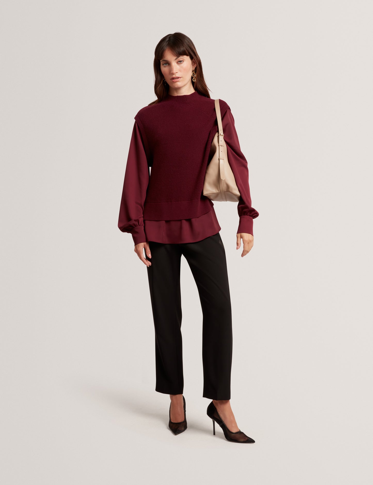 CAYCEY: Woven Sleeve Knitted Jumper