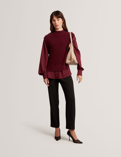 CAYCEY: Woven Sleeve Knitted Jumper