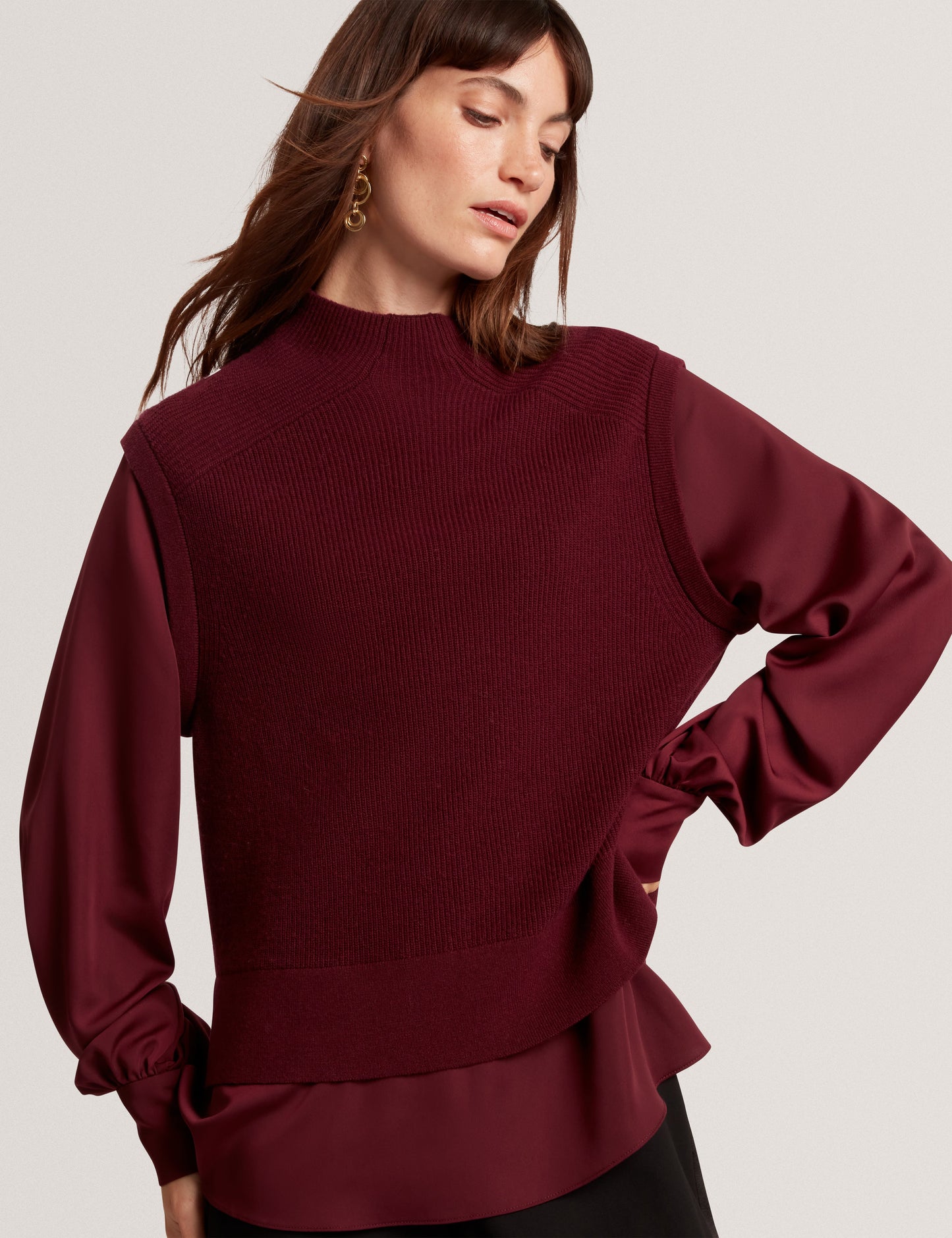 CAYCEY: Woven Sleeve Knitted Jumper