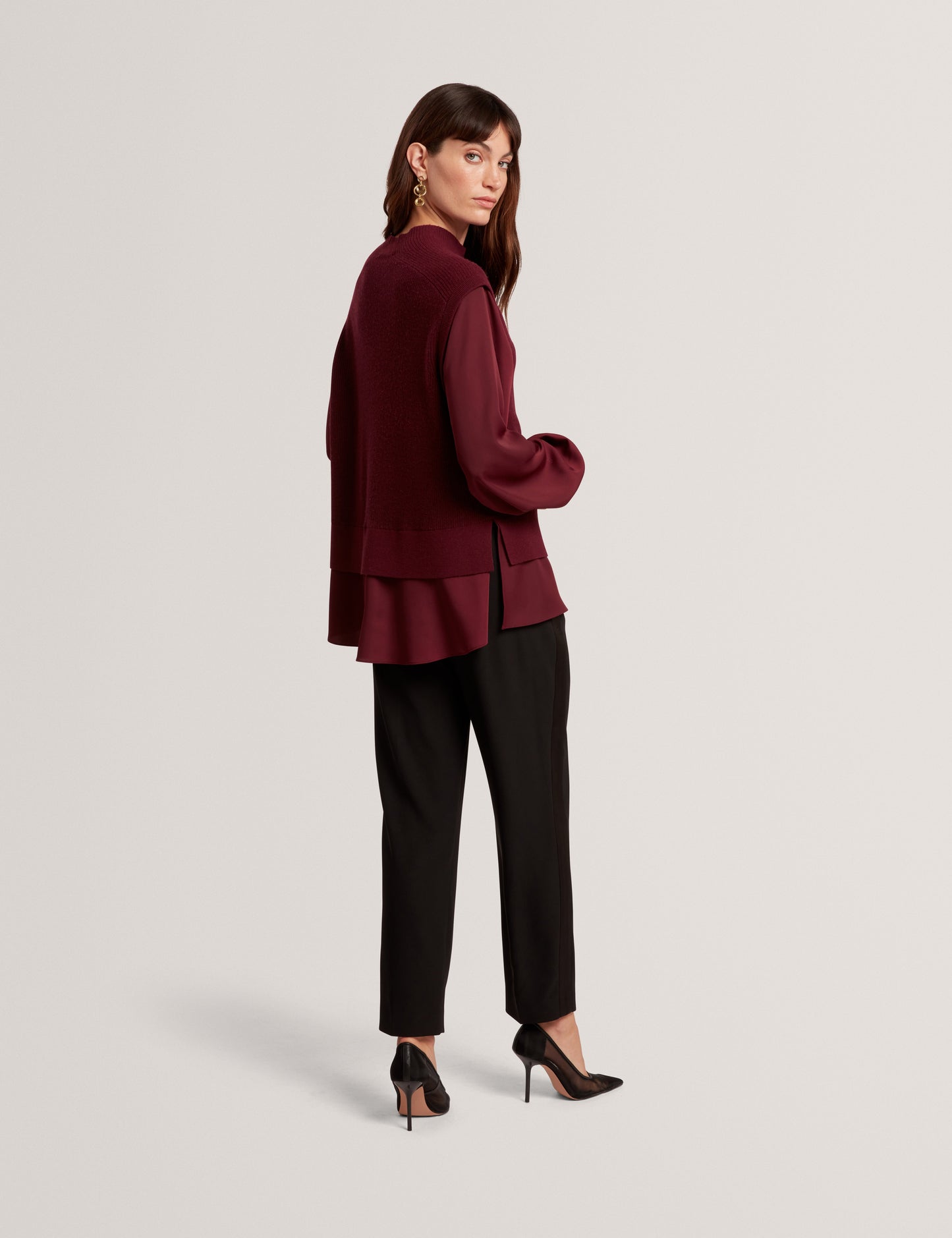 CAYCEY: Woven Sleeve Knitted Jumper