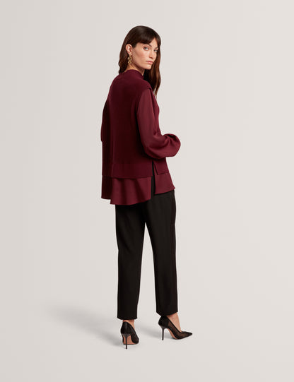 CAYCEY: Woven Sleeve Knitted Jumper
