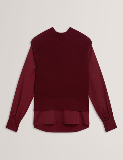 CAYCEY: Woven Sleeve Knitted Jumper