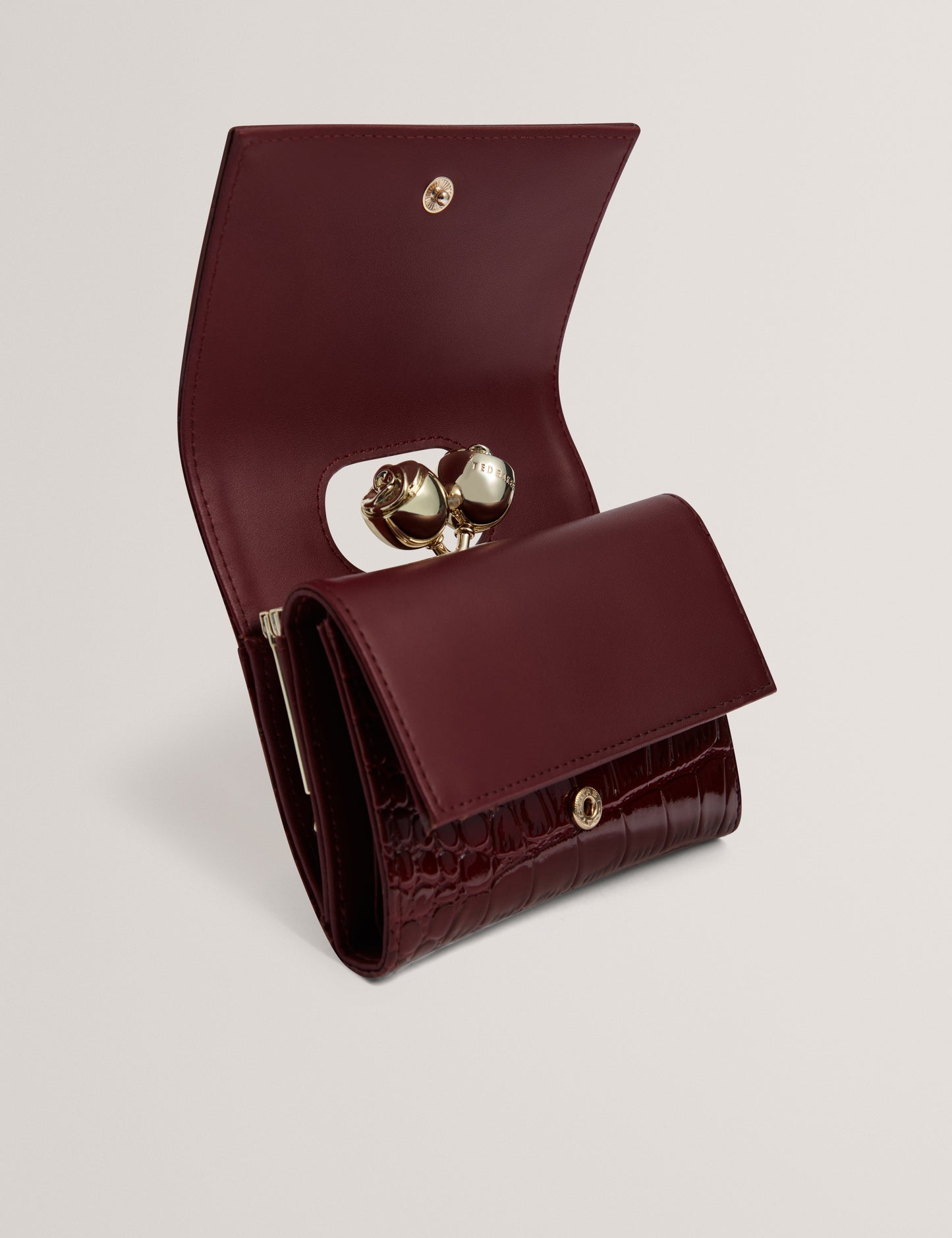 VALRIAA: Croc Effect Small Rose Bobble Purse