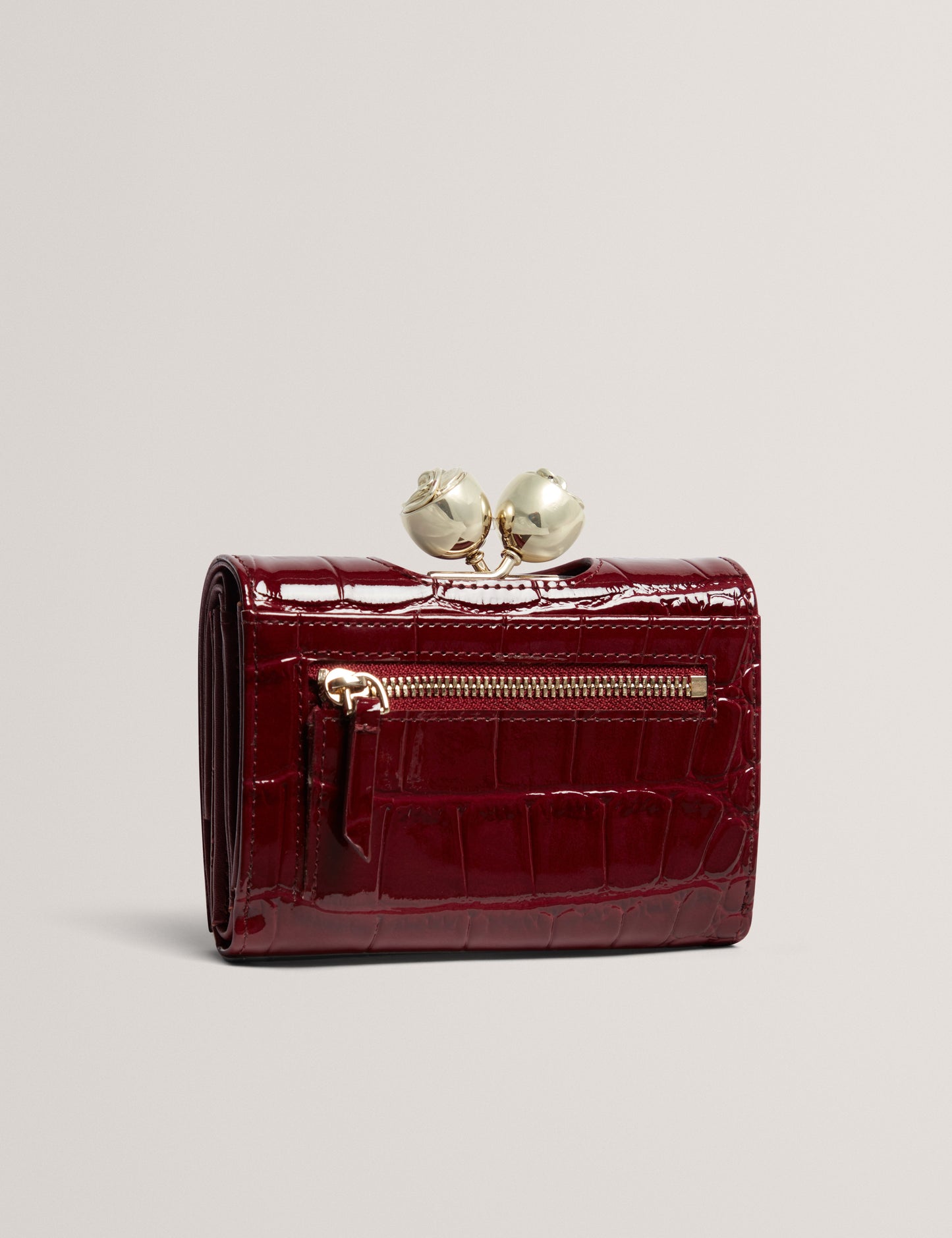 VALRIAA: Croc Effect Small Rose Bobble Purse