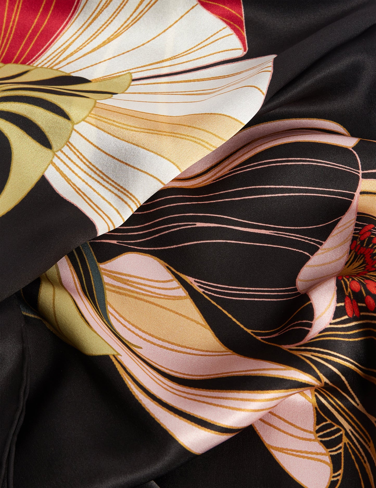 FLAIIR: Floral Swirl Print Long Silk Scarf
