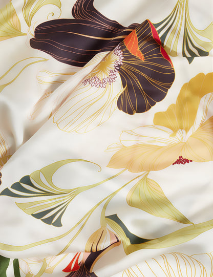 FLEURET: Floral Swirl Print Square Silk Scarf