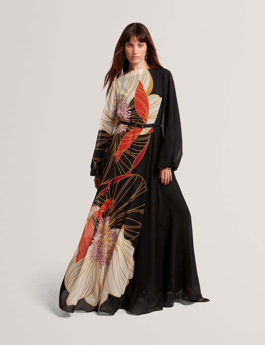 CAMMELI: Long Sleeve Printed Maxi Dress
