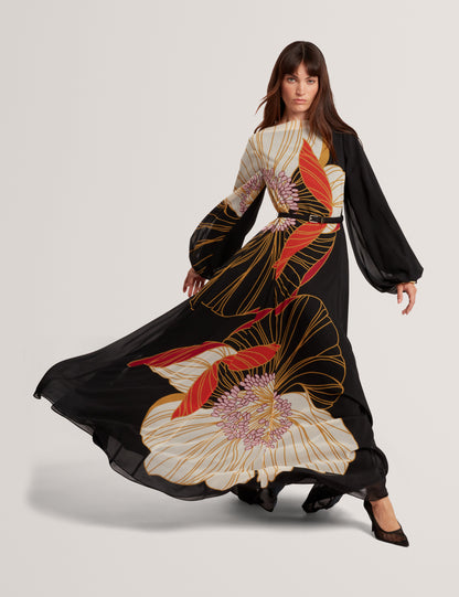 CAMMELI: Long Sleeve Printed Maxi Dress