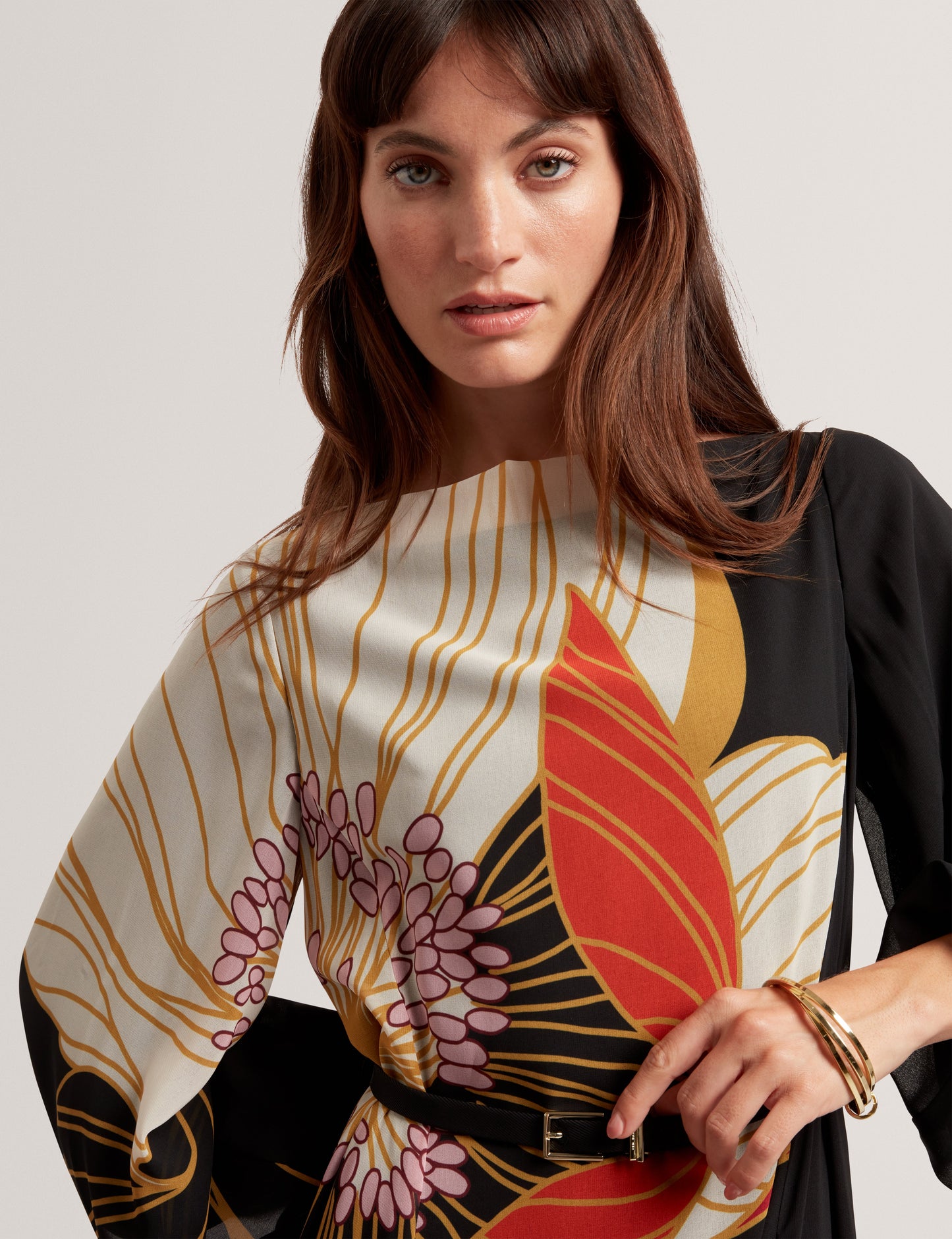 CAMMELI: Long Sleeve Printed Maxi Dress