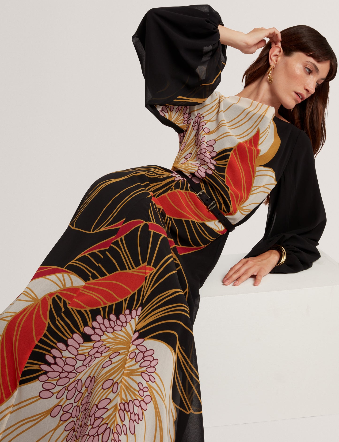CAMMELI: Long Sleeve Printed Maxi Dress