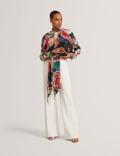 ARAGA: Tie Neck Printed Long Sleeve Shirt