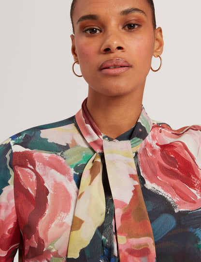 ARAGA: Tie Neck Printed Long Sleeve Shirt