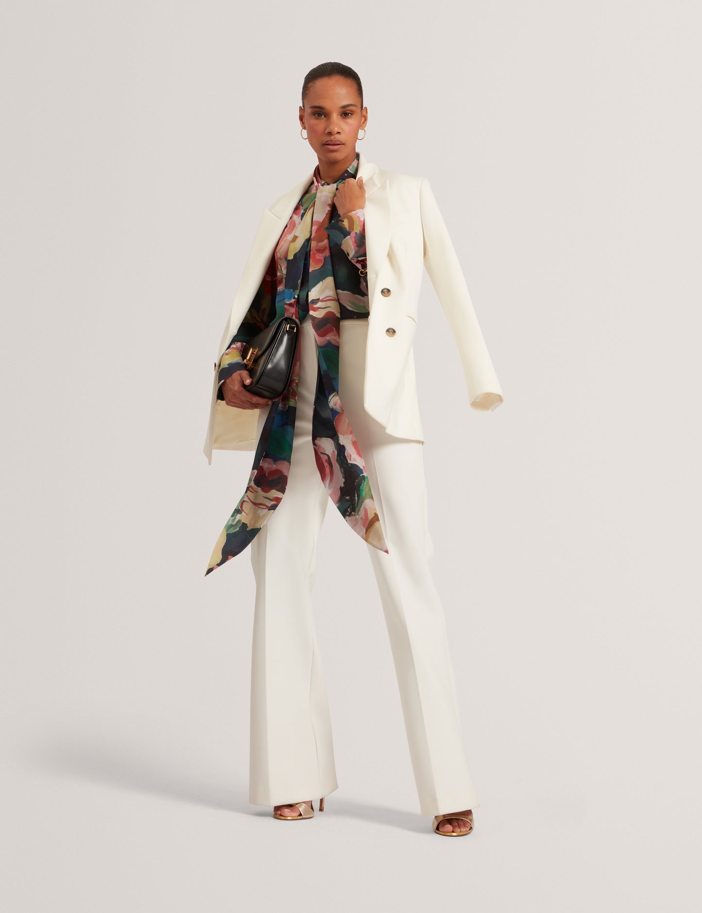 ARAGA: Tie Neck Printed Long Sleeve Shirt