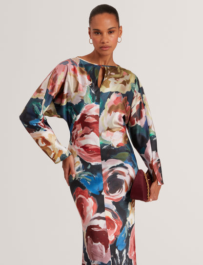 LOVESA: Printed Long Sleeve Midi Dress