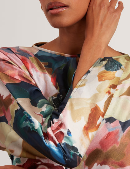 LOVESA: Printed Long Sleeve Midi Dress