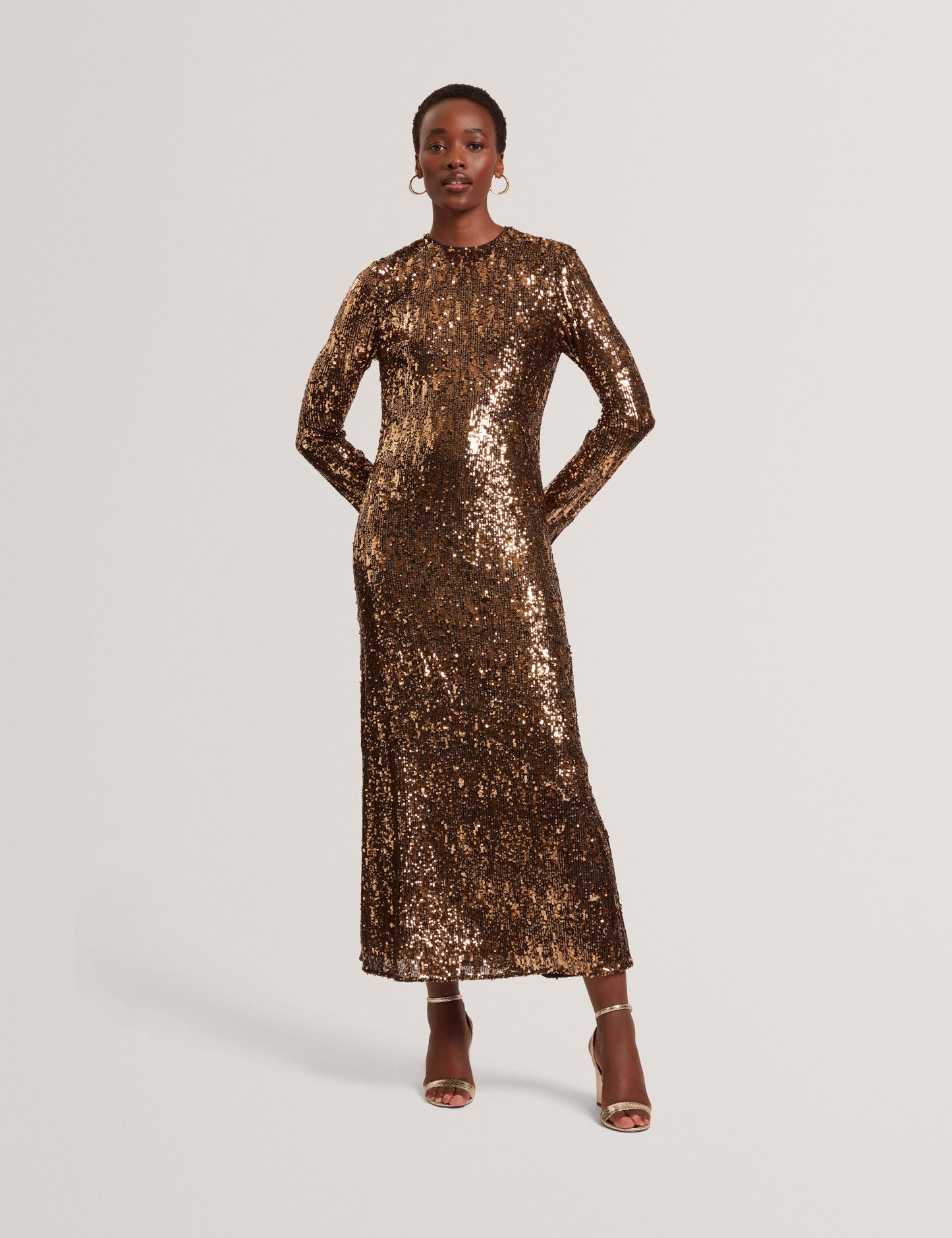 JADEAA: Sequinned Long Sleeve Midi Dress