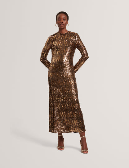 JADEAA: Sequinned Long Sleeve Midi Dress
