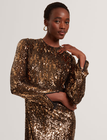 JADEAA: Sequinned Long Sleeve Midi Dress