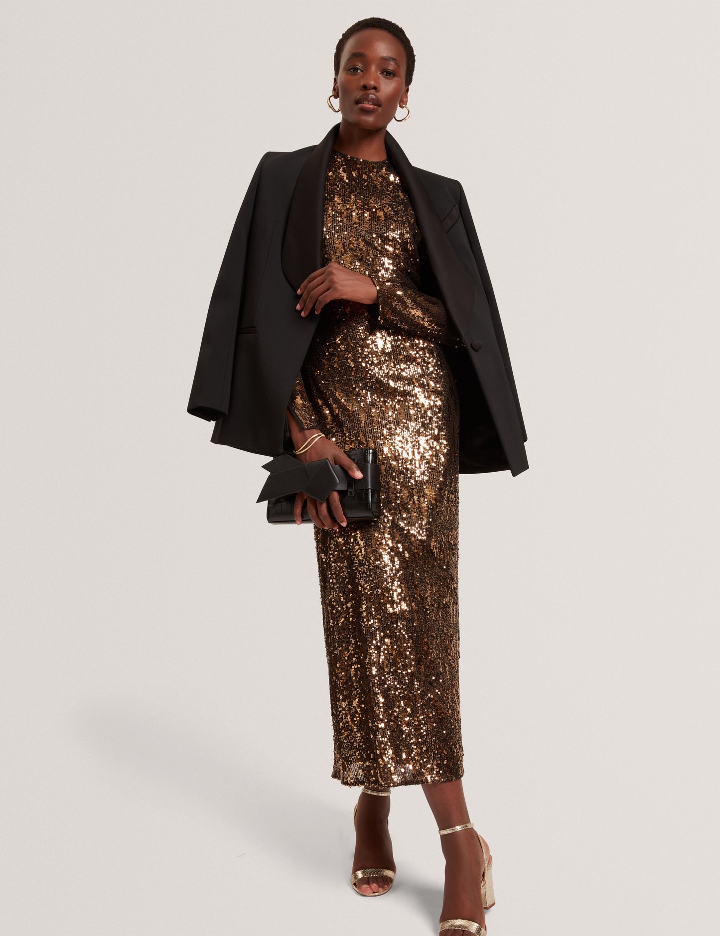 JADEAA: Sequinned Long Sleeve Midi Dress