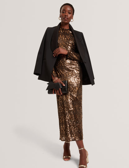 JADEAA: Sequinned Long Sleeve Midi Dress