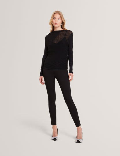 CEYLOAA: Long Sleeve Sheer Detail Knit Top