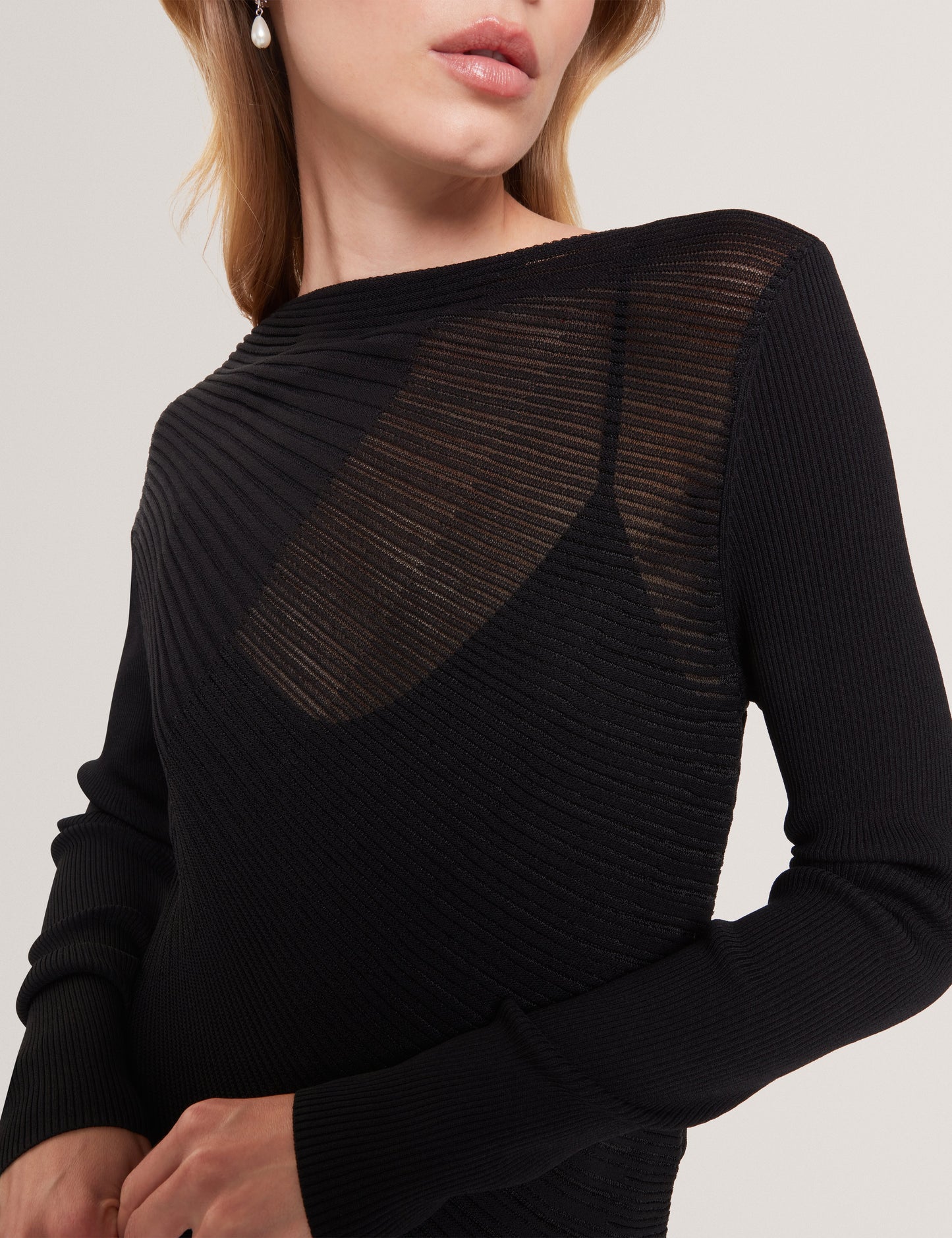 CEYLOAA: Long Sleeve Sheer Detail Knit Top
