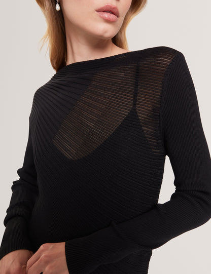 CEYLOAA: Long Sleeve Sheer Detail Knit Top