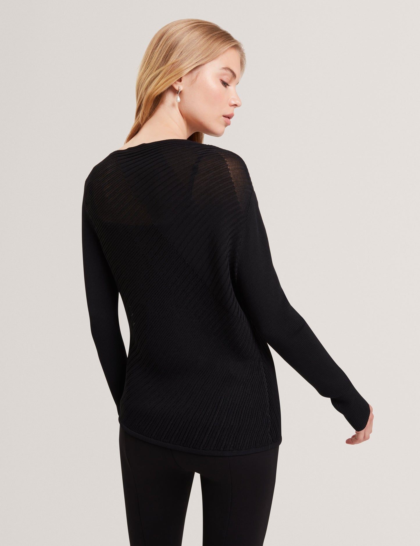 CEYLOAA: Long Sleeve Sheer Detail Knit Top