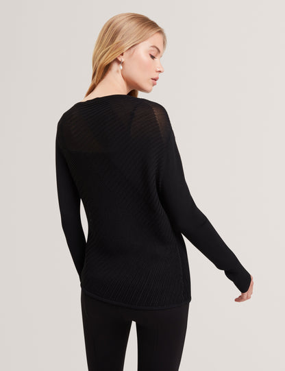 CEYLOAA: Long Sleeve Sheer Detail Knit Top