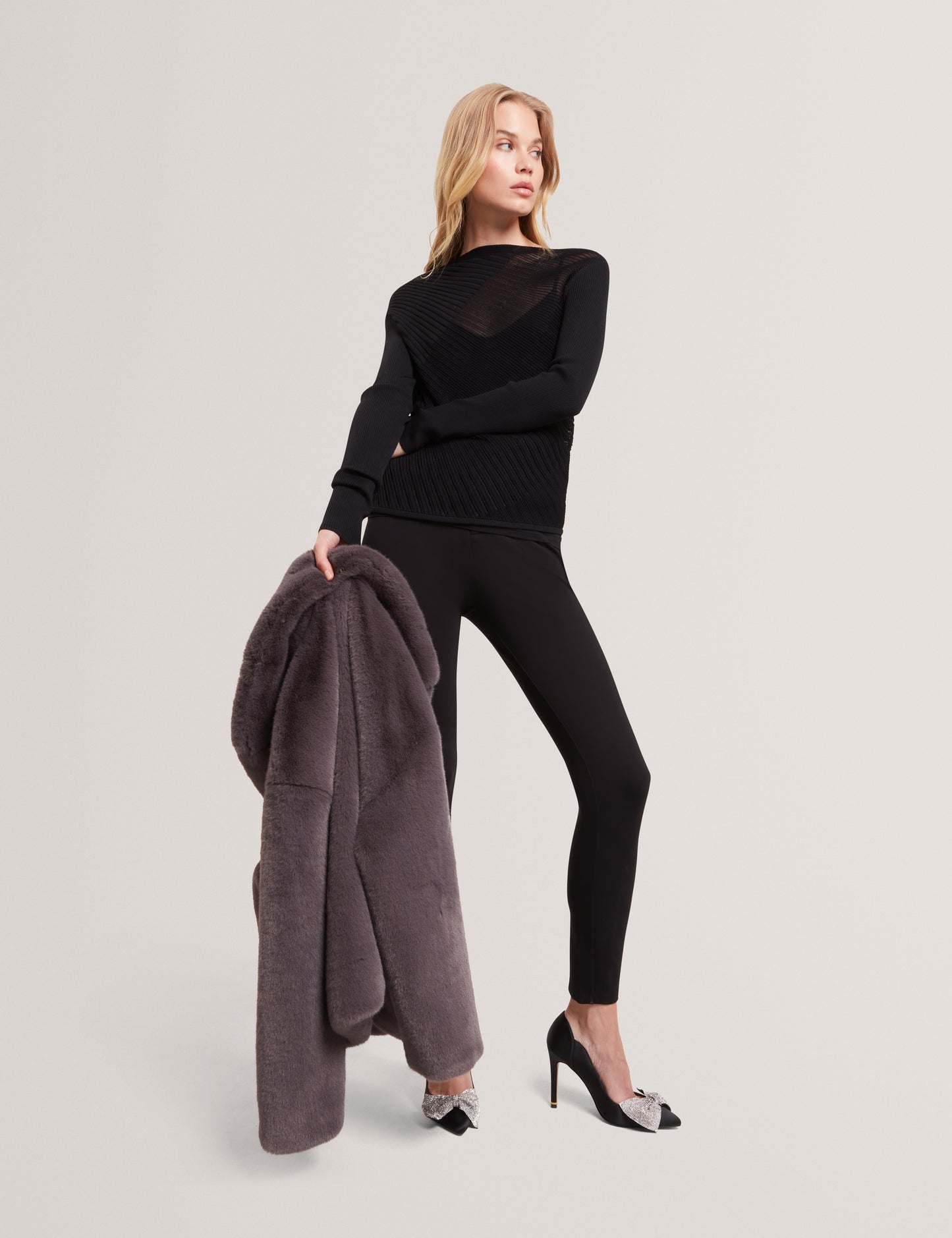 CEYLOAA: Long Sleeve Sheer Detail Knit Top