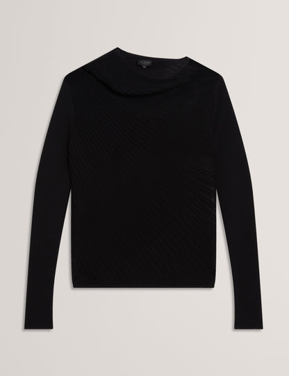 CEYLOAA: Long Sleeve Sheer Detail Knit Top