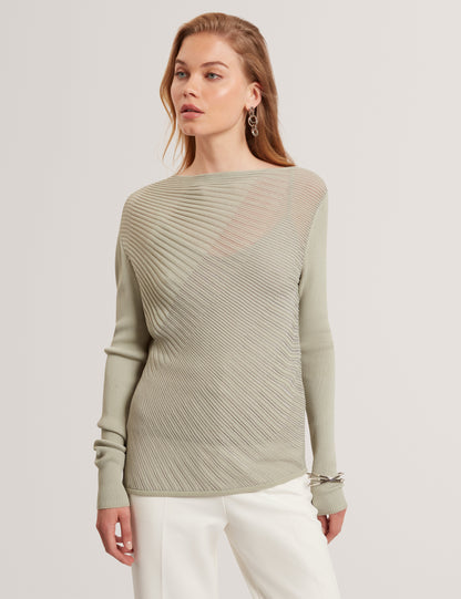 CEYLOAA: Long Sleeve Sheer Detail Knit Top