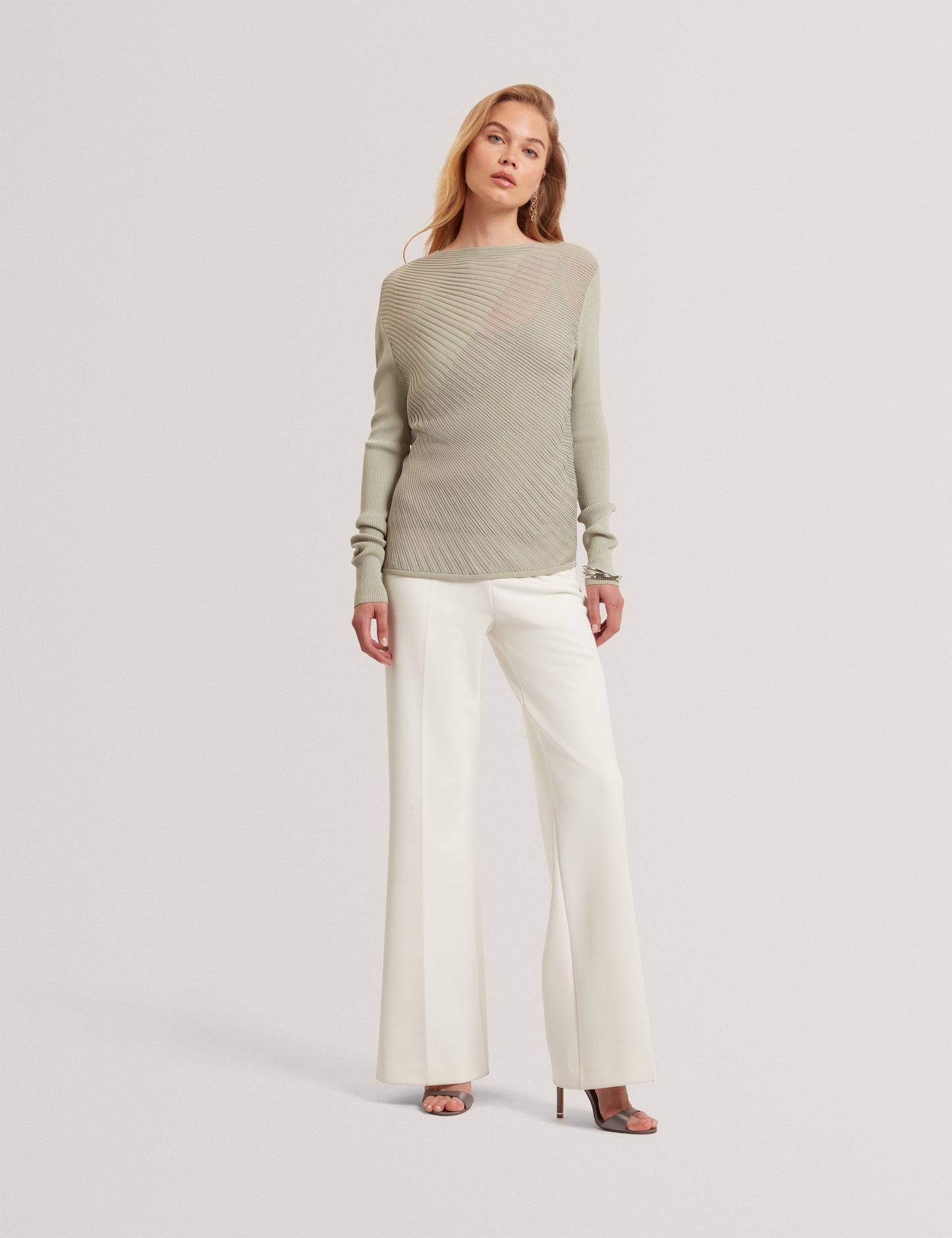 CEYLOAA: Long Sleeve Sheer Detail Knit Top