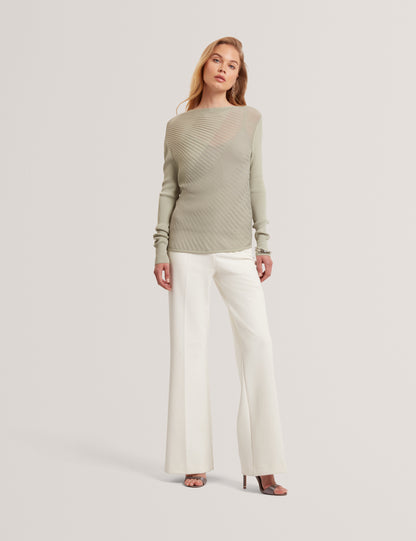CEYLOAA: Long Sleeve Sheer Detail Knit Top