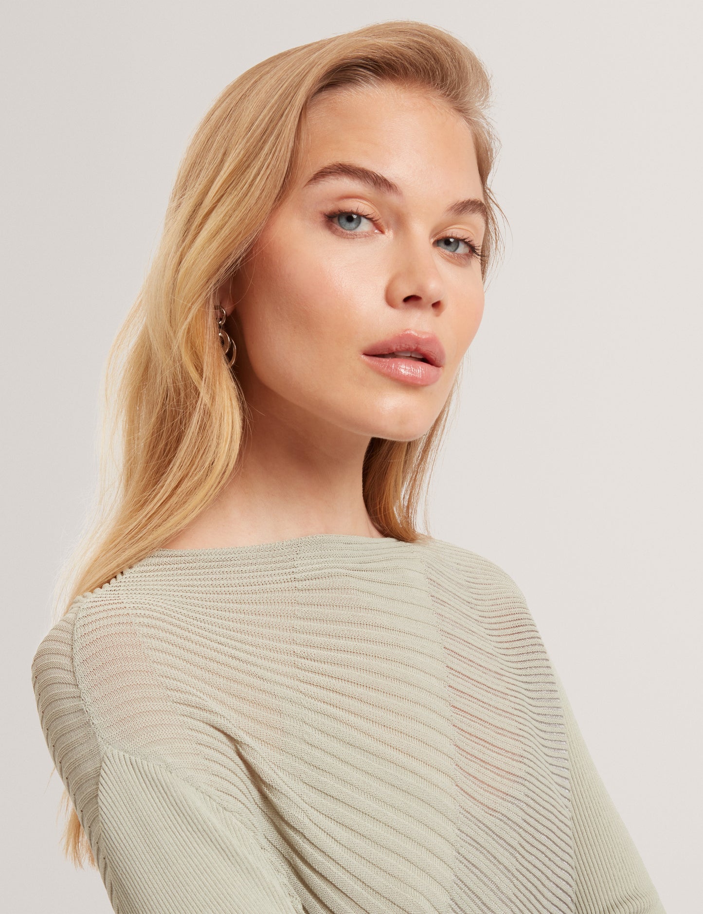 CEYLOAA: Long Sleeve Sheer Detail Knit Top