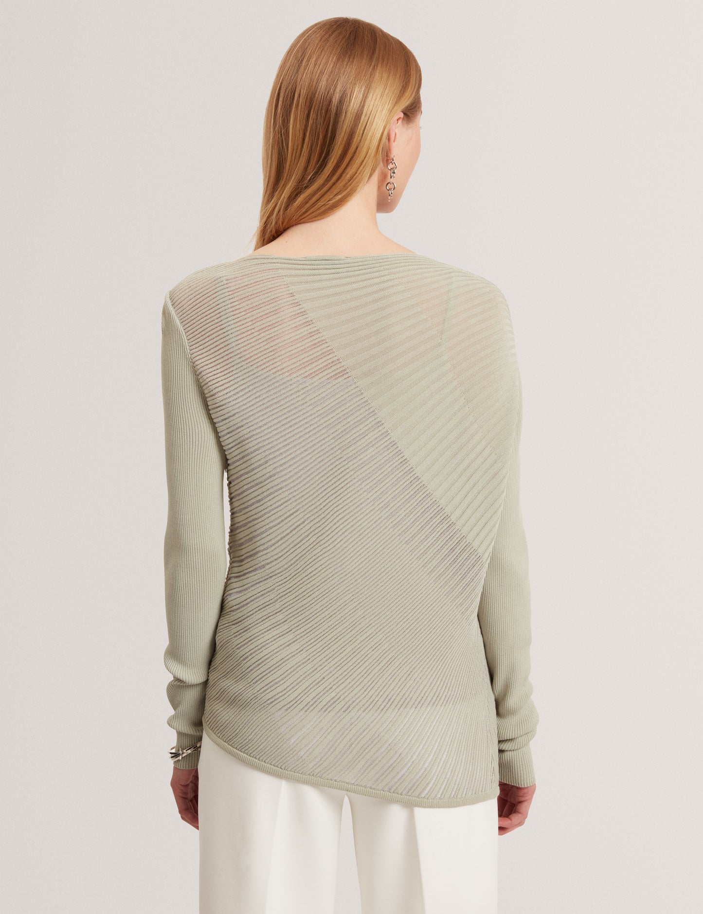 CEYLOAA: Long Sleeve Sheer Detail Knit Top