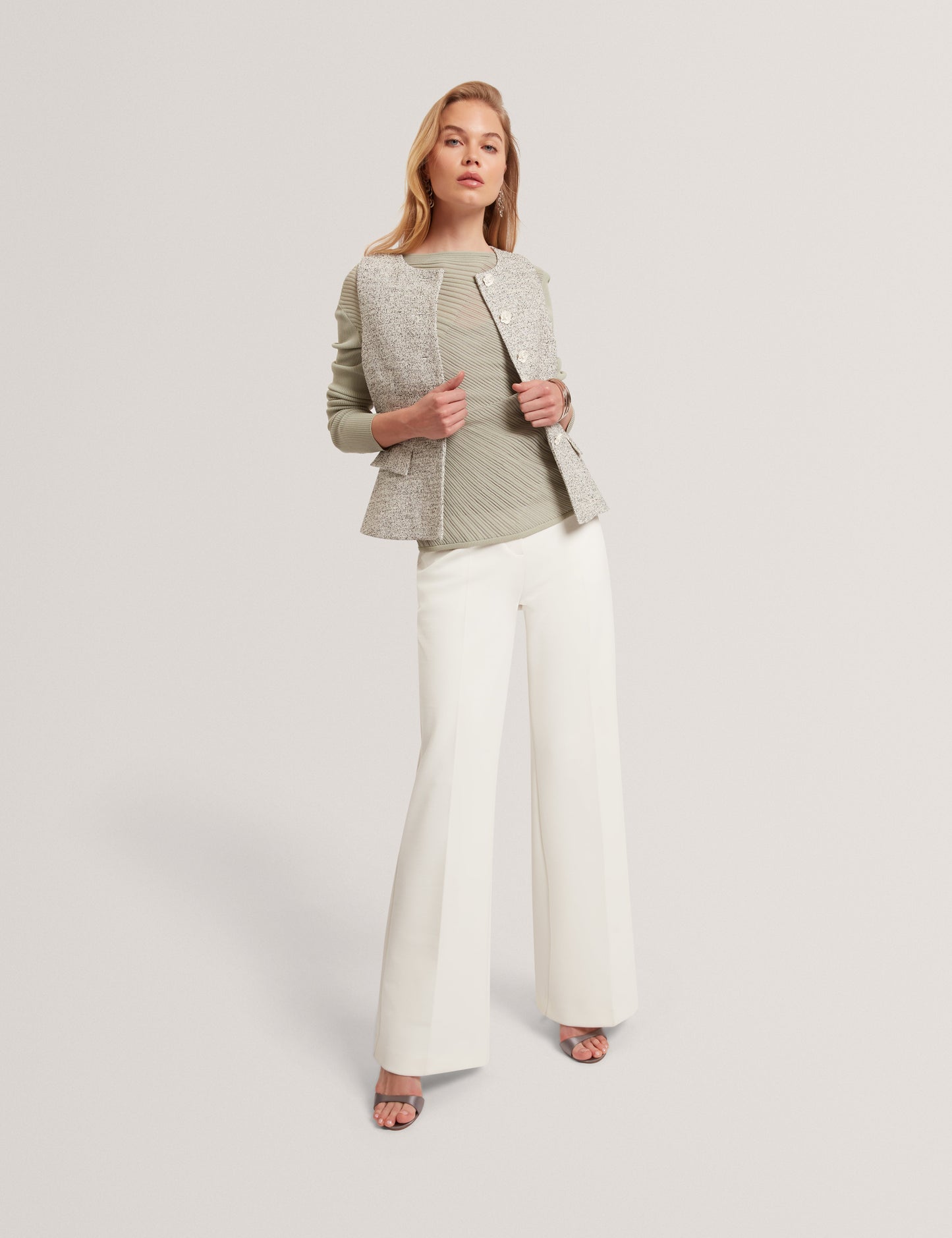 CEYLOAA: Long Sleeve Sheer Detail Knit Top