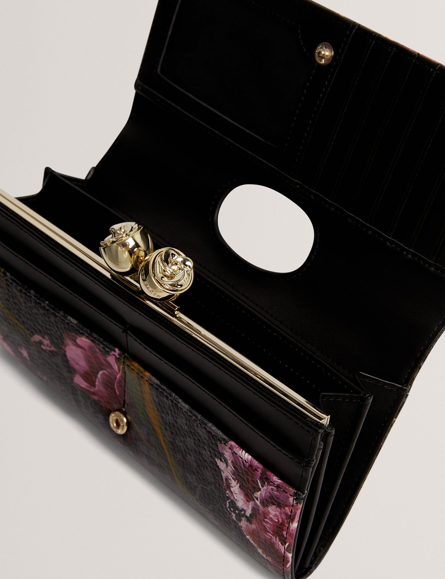 TALANA: Printed Floral Large Leather Bobble Purse